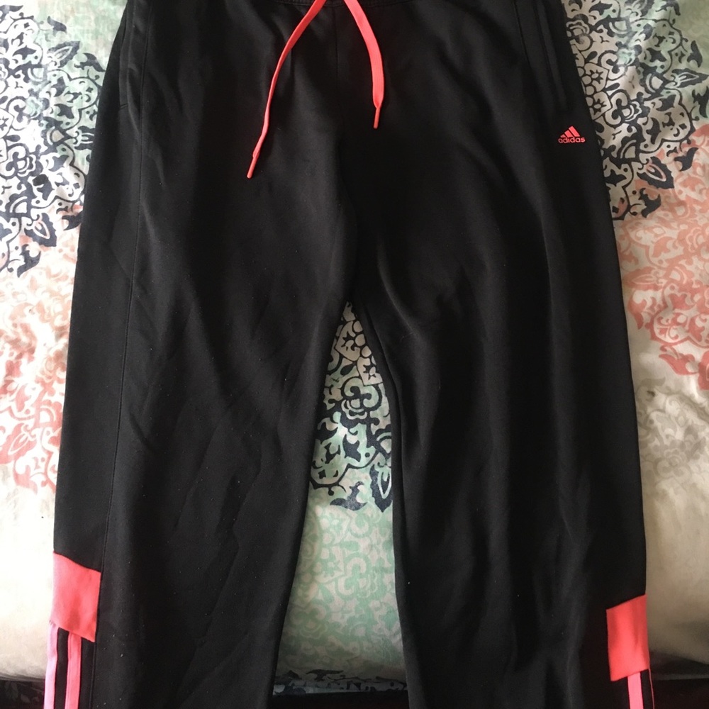 Black and pink adidas sweat pants